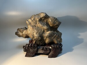 K0398 時代盆景 天然石 鑑石 水石 盆石 置物 盆栽 唐木台付 地不明 重8.90kg