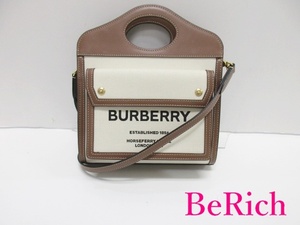 バーバリー BURBERRY ミニ ポケット 2way ショルダー ハンドバッグ 8039361 茶 ベージュ キャンバス 【中古】【送料無料】 bk8076