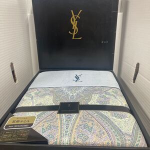 ● YVESSAINTLAURENT YSL イヴサンローラン 肌掛ふとん 寝具 布団 140cm×190cm ブルー シングル 未使用品 ●