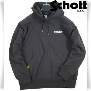 新品1円～★Schott N.Y.C ショット メンズ 長袖 ロゴ フーデッド プルオーバー パーカー XL 黒 ブラック スウェット コットン綿 ◆8969◆