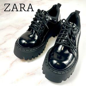 【美品】ZARA　ドレスシューズ　3531/210　厚底　エナメル　ローファー　37サイズ（24cm相当）ブラック