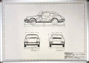 PORSCHE911S 911E 911T coupe ナローポルシェ 2.4L 901 設計図 製図 図面 紙焼き 青焼き プリント ポスター A1サイズ 594ｍｍ×841ｍｍ