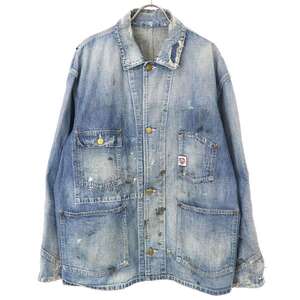 SAINT MICHAEL セントマイケル 24SS HEART TAG COVERALL ヴィンテージ加工 デニムカバーオールジャケット インディゴ M IT83J6XIMWKK