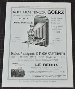 ROLL FILM TENGOR GOERZ　1924年　オリジナル　フランス雑誌広告