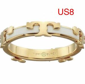 正規　新品　TB037-02 Tory Burch トリーバーチ　セリフT エナメル スタッカブル リング ホワイト　US8 日本サイズ16号