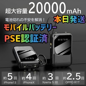 新品 モバイルバッテリー PSE認証済み 大容量 20000mAh ブラック 小型モバイルバッテリー 充電器 急速充電器 スマホ Typec Lightning