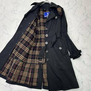 BURBERRY BLUE LABEL トレンチコート ノバチェック ロング ライナー ベルト 2way 黒系 36 S Aライン バーバリーブルーレーベル