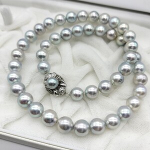 【高品質!!】アコヤ あこや ブルー パール ネックレス 8.5mm〜9mm 45cm SILVER 刻印 48.8g 本真珠 akoya pearl jewelry necklace 大珠