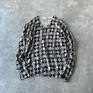 Paul Smith LONDON ポール スミス ロンドン ウール100% アーガイルチェック柄 Vネック ニット セーター メンズ(M) プリント ジョイックス