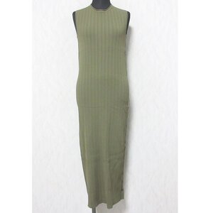 美品 22SS Theory セオリー COMPACT CREPE PATTERN RIB DRESS ノースリーブ ロング丈 リブニットワンピース ドレス S カーキ ◆