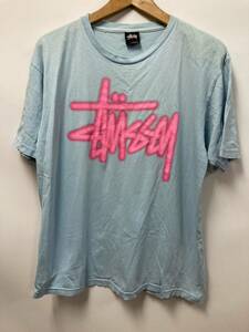 old Stussy ネオン柄ロゴデザイン半袖Tシャツ　L