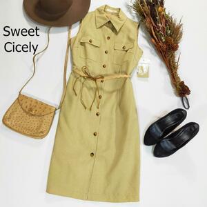 Sweet Cicely 新品タグ付き 裏地有り 未使用タグ付き シャツワンピ ノースリーブ ベルト ミモレ丈 サイズ9AR M 2869