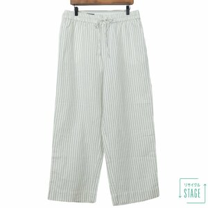 【新品・6,990円のタグ付】GAP ギャップ★ワイドパンツ 大きいサイズL ウエスト総ゴム♪綿&麻♪ストライプ柄 オフ白系 z8412