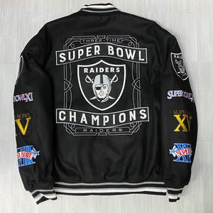 ラスト1 USA正規品 【L】 JHデザイン Raiders レイダース 限定 NFL スーパーボウル チャンピオンズ リバーシブル スタジャン 黒 アメフト