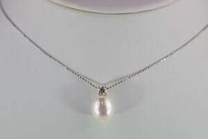 Ｎ23　美品　天然真珠１２×９．８ｍｍ　ダイヤ０．２０ｃｔ　ｐｔ９００/Ｋ１８ＷＧ ネックレス