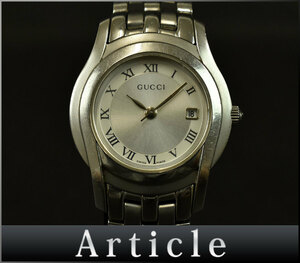 196131□動作確認済 GUCCI グッチ Gクラス 腕時計 クォーツ デイト 3針 ローマン ラウンドフェイス 5500L シルバー レディース アナログ/ D