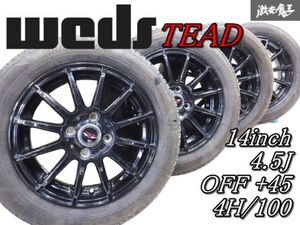 ◆2024年タイヤ付き◆【溝あり】Weds ウェッズ TEAD 14インチ 4.5J +45 4穴 PCD100 ホイール 155/65R14 4本 ワゴンR アルト ラパン ムーヴ