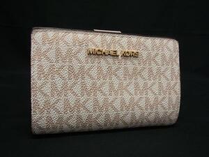 1円 ■美品■ MICHAEL KORS マイケルコース MK柄 PVC 二つ折り 財布 ウォレット 札入れ 小銭入れ カード入れ アイボリー系 FI1118