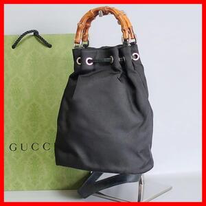 正規品 グッチ GUCCI ２way ショルダーバッグ Shoulder Bag ハンドバッグ Hand Bag バンブー Banboo 巾着 Authentic Mint