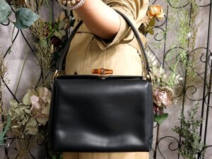 ●超美品●GUCCI グッチ●バンブー●ターンロック●カーフ レザー 本革●ハンド バッグ●ダークネイビー●G金具●イタリア製●Js53656