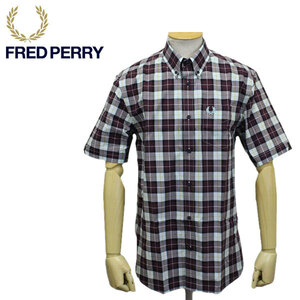 FRED PERRY (フレッドペリー) M1577 CHECK SHORT SLEEVE SHIRT チェック 半袖シャツ FP446 799 MAHOGANY XS