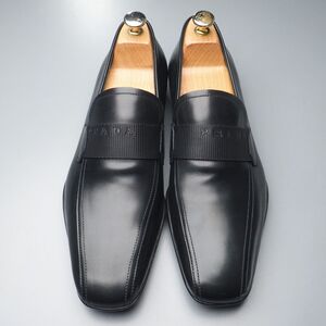 GQ9268//イタリア製*プラダスポーツ/PRADA*メンズ7.5/スワールトゥ/レザースリッポン/サドルローファー/革靴/黒/ブラック