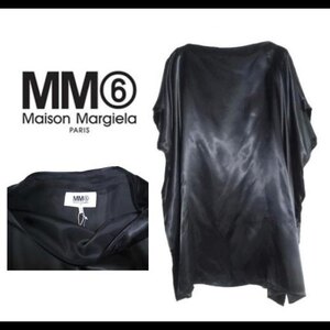 ● MM6 Maison Margiela マルジェラ ビスコース ワンピース チュニック ブラック ノースリーブ 新品 光沢 ドレッシー ドレス フリーサイズ