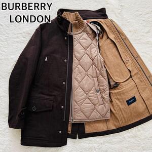 BURBERRY LONDON バーバリーロンドン ライナー付き キルティングベスト 取り外し可能 2way ウールコート スタンドカラー ブラウン Lサイズ 