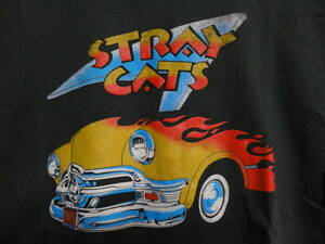 格安廃版レアモデル・BUNNY RABBIT・濃グレー系地?・米国ロカビリー系バンド STRAY CATS(ストレイキャッツ) プリントTシャツ L 汚れアリ