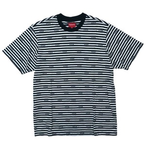 美品 19ss シュプリーム SUPREME Logo Stripe Top Tee S/S Black ロゴ ストライプ Tシャツ カットソー 半袖 クルーネック トップス M 黒