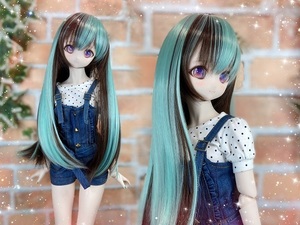 ●ドールウィッグ*ロングヘアー*チョコミント*9～9.5インチ（MDD DD SD SmartDollなど）●doll wig*dollwig●