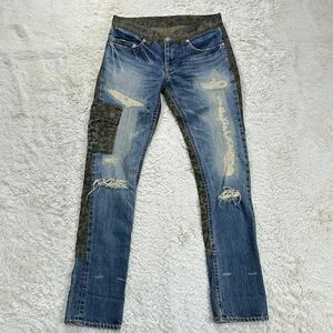 希少！！小さいサイズ HYSTERIC GLAMOUR ヒステリックグラマー スカルレオパード柄 切り替えデニムXXS