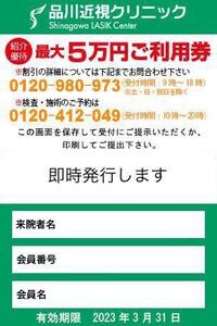 1万円キャッシュバック　還元　品川近視クリニック 紹介券 割引券 クーポン即日対応　ICL レーシック