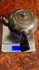 純銀製 銀瓶 横手 唐木 約147.8g金属工芸 煎茶道具 在銘