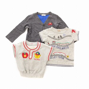 ミキハウス mikihouse 子ども服3点セット 男の子用 Tシャツ カーディガン スウェット 80 90 グレー /UO 1113 ■GY14 キッズ