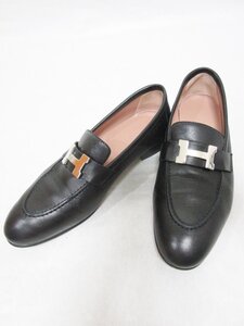 【送料込】 HERMES エルメス 靴 ブラック 黒 モカシン パリ ローファー レザー メタルバックル size36 23.0cm位 ハイブランド/962670