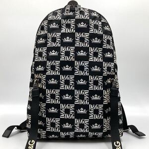 1円【現行/未使用品】ドルチェ&ガッバーナ DOLCE&GABBANA バックパック リュック ロゴプレート D&G 王冠 総柄 A4 ブラック黒 大容量