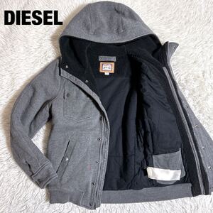 DIESEL ディーゼル 中綿入り スウェット ジャケット ブルゾン フード ジップアップ パーカー コーデュロイ切替 裏ボア グレー M メンズ