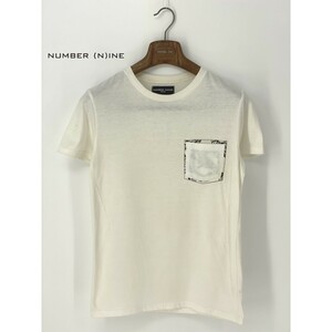 A8249/美品 春夏 NUMBER (N)INE ナンバーナイン 無地 コットン 丸首 クルーネック 胸ポケット 半袖 Tシャツ カットソー S 2程 白/メンズ