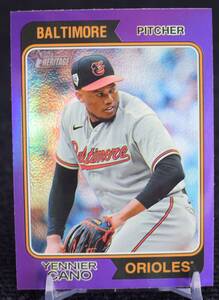 2023 Topps Heritage Chrome Refractor Purple Yennier Cano MLB カード Baltimore Orioles