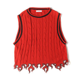 TENDER PERSON テンダーパーソン ベスト サイズ:00 24SS ケーブル編み フレイム ニット ベスト FLAME KNIT VEST レッド トップス セーター