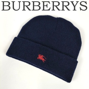 ★ 美品 Burberrys バーバリーズ 子供用 ニット帽 ビーニー キャップ ネイビー ホースマーク レッド 紺色 中古 キッズ 男の子 女の子 1005