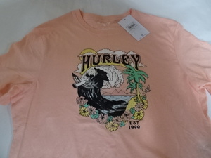 USA購入 人気サーフ＆ボーダー系ブランド 【Hurley】ハーレー BIG WAVEイラストプリント ショート丈ＴシャツUS Sサイズ オレンジ