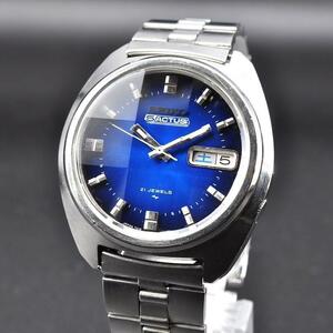 美品 SEIKO セイコー 5 ACTUS 7019-7350 自動巻き オートマチック デイデイト シルバー 銀 ブルー 青 メンズ 腕時計 正規品 w-9086