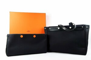 【美品】HERMES エルメス エールバッグ カバスGM ハンド トートバッグ □G刻印 ブラック ブランド鞄【QM5】