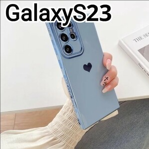 Galaxy S23 ケース　ブルー　ハート　ふちどり　メッキ風　可愛い　匿名配送