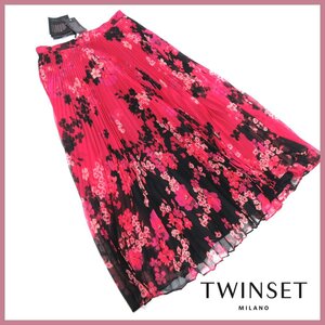 ▲◇TWINSET Milano(ツインセットミラノ)♪花柄プリーツスカート♪マゼンタピンク×ブラック♪サイズ40♪レディーススカート