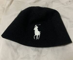 Polo Ralph Lauren! ラルフローレン! ビーニー! ニットキャップ! ビッグ・ポロ・刺繍! ブラック! 帽子! 100% MERINO WOOL!