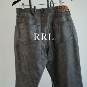 RRL ralph lauren ビンテージ 加工 本革 レザーパンツ ブラウン ラルフローレン デニム 古着 ダブルアールエル polo leather pants