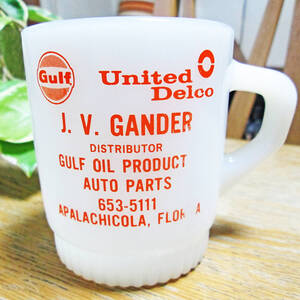 ★鬼レア★入手困難★Gulf OIL United Delco AUTO PARTS/ガルフ/USAビンテージ ファイヤーキング マグカップ/ガソリン/オイル 缶/ガレージ